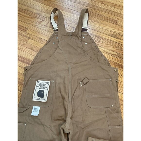 Vintage 80s 46x28 Carhartt Brown Double Knee Quilt Lined Overalls Bibs Union USA - Picture 14 of 16